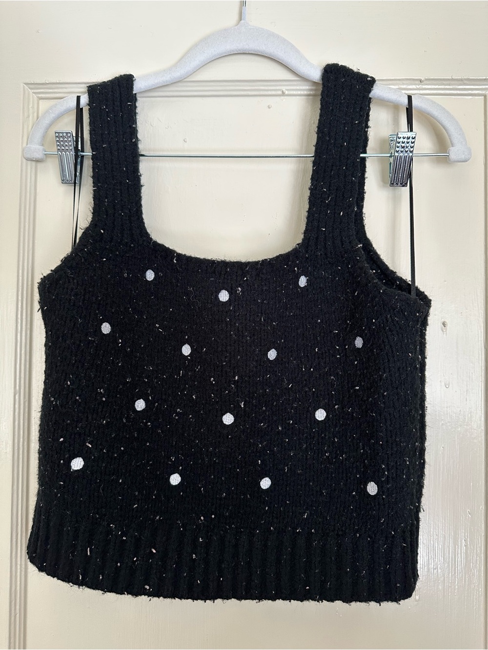 English Factory Black Knit Polka Dot Tank Top